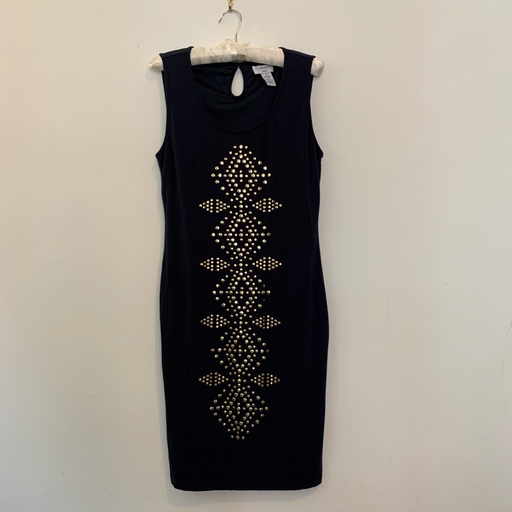Dazzling gold accented dress.